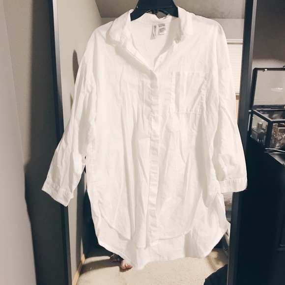 H&M Tops - H&M Divided Button Down White Long Button Down Top